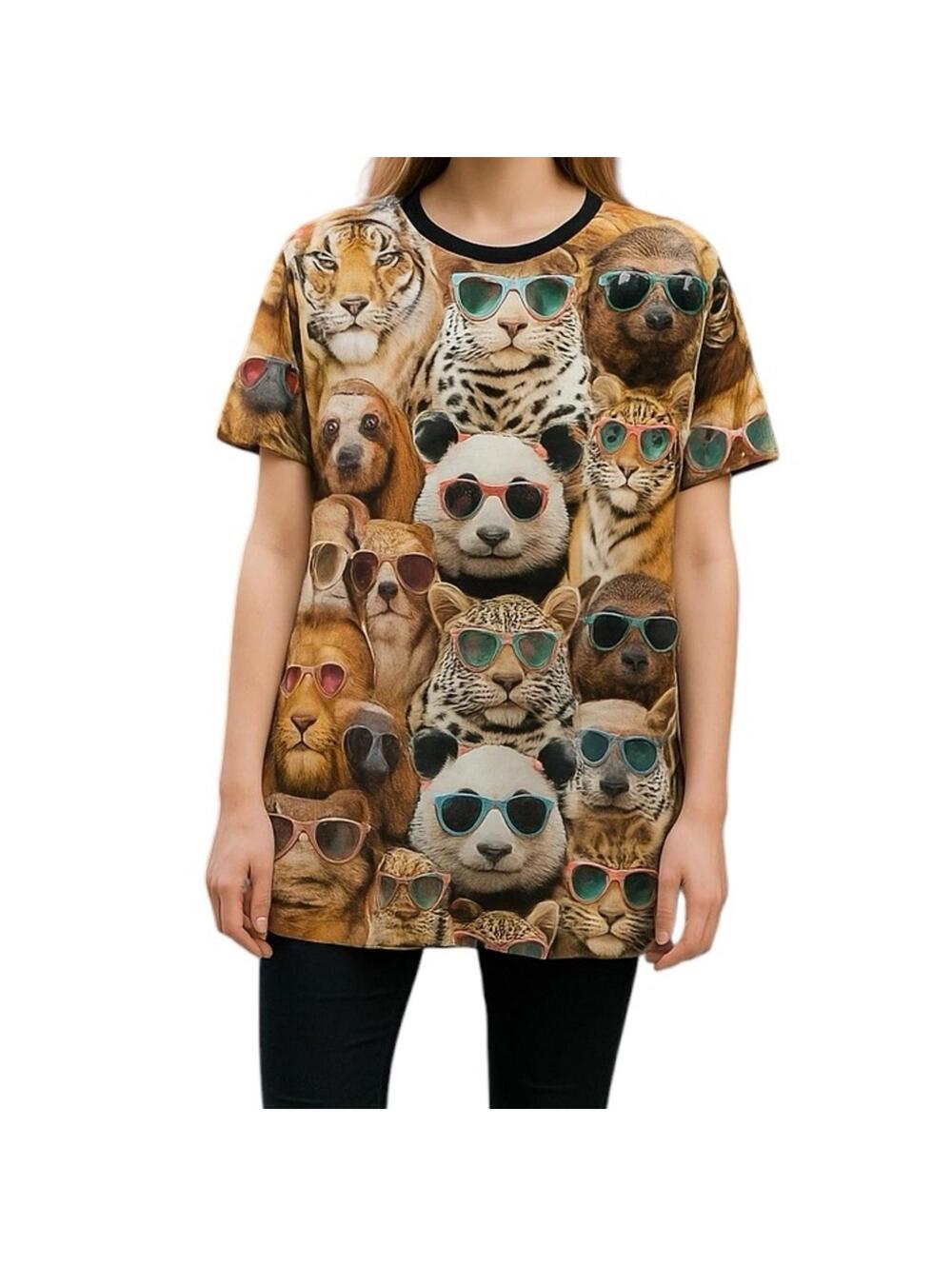 Secret Treasures Fun Animal Print Graphic Tee with Sunglasses – Size S